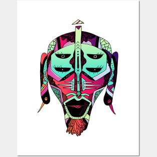 Blue Red Blend African Mask No 11 Posters and Art